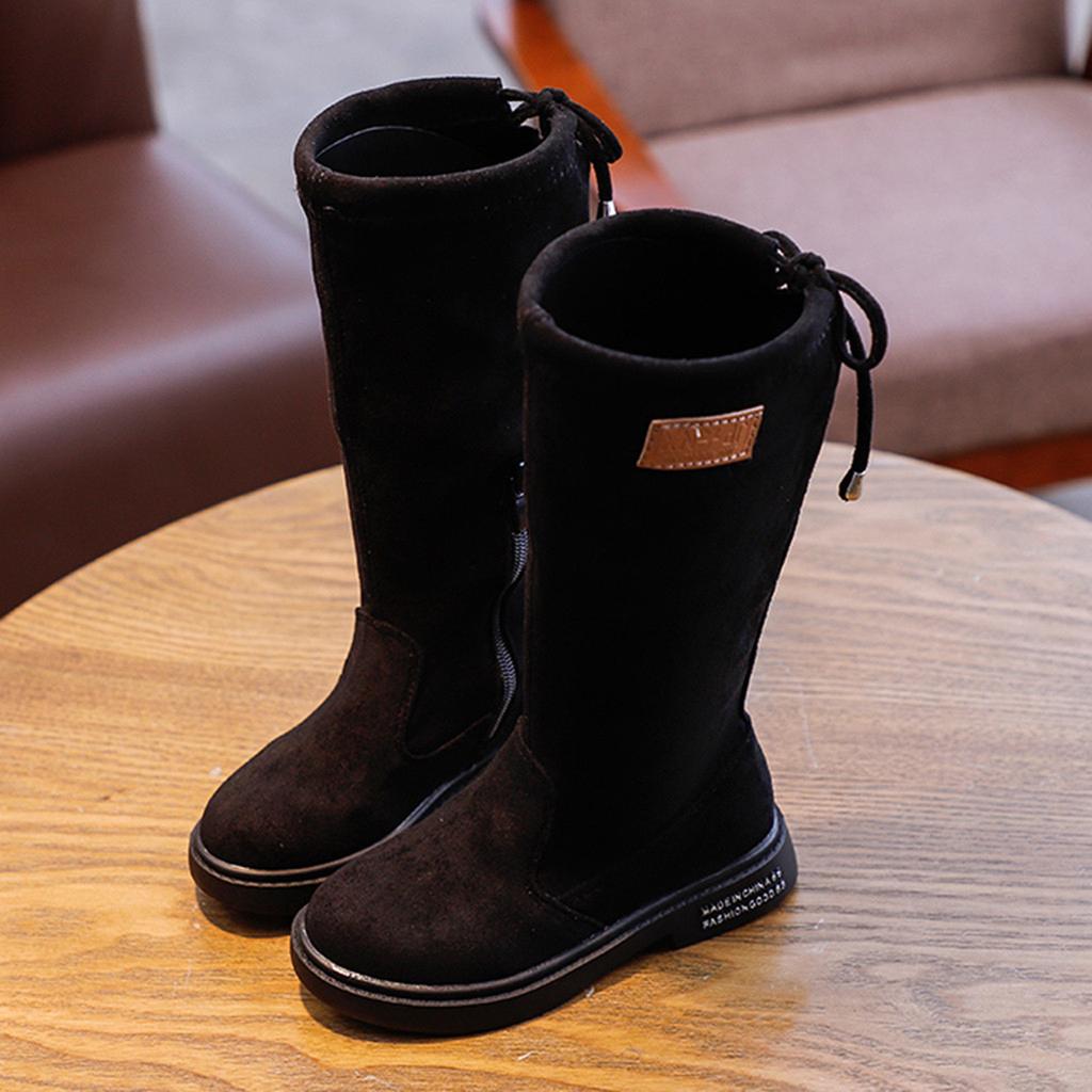 Модная длинная уличная обувь из флока для маленьких девочек и маленьких девочек, сапоги