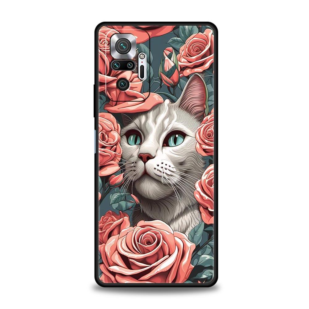 Милый чехол для телефона с кошкой-детективом для Xiaomi Redmi Note 14 13 5G 10 11 12 Pro Plus 4G 14C 13C 12C 10C Черный