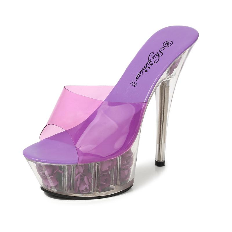 Модные босоножки на высоком каблуке для ночного клуба, туфли для танцоров на пилоне, прозрачная платформа с кристаллами и цветочным принтом, женские подиумные тапочки 998