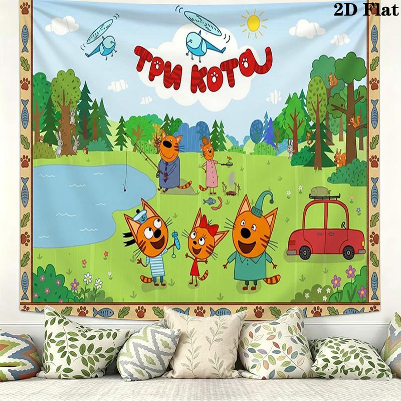 Cartoon Kid-E-Cats Wall Tapestry Aesthetic Wall Hanging Printed Fabric Blanket Decorative Tapestries for Bedroom Living Room Home Decor