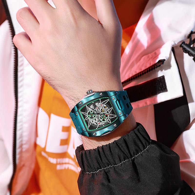 Dulunwe Мужские автоматические механические часы в форме винной бочки, роскошные светящиеся водонепроницаемые модные креативные крутые часы