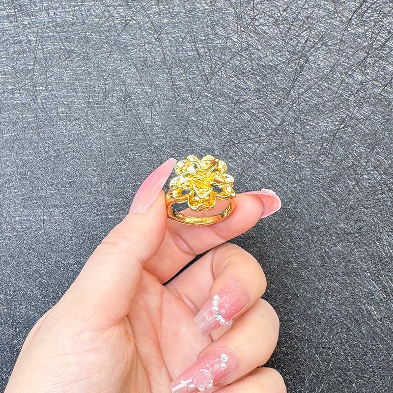 Кольцо с вьетнамским цветком из песочного золота для женщин, прочная имитация золота, смелое свадебное украшение для невесты.