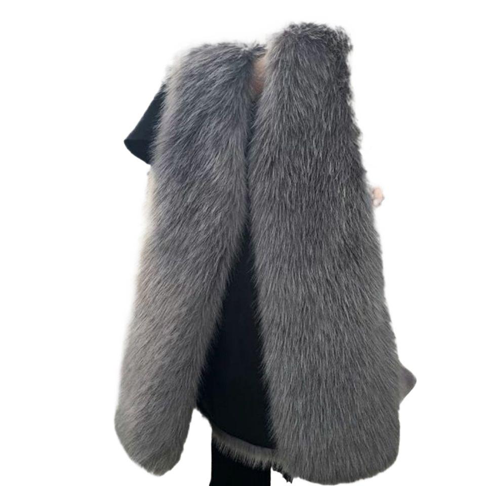 Winter medium and long imitation fox fur vest thermal vest women's vest fluffy coat
