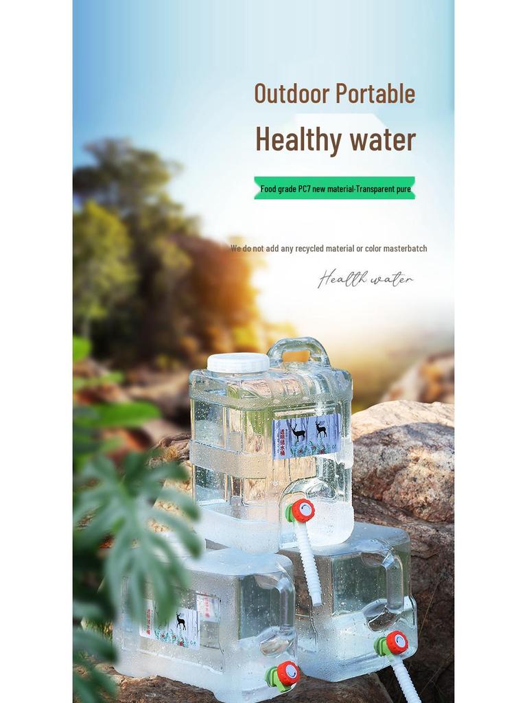 Transparent Outdoor Camping Water Bucket with Faucet and Lid - Food Grade Square Storage Container for Drinking Water