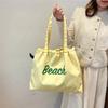 Fashion Canvas Shoulder Bag Portable Casual Handbag Large Capacity Letters Printed String Tote Bag Shopping