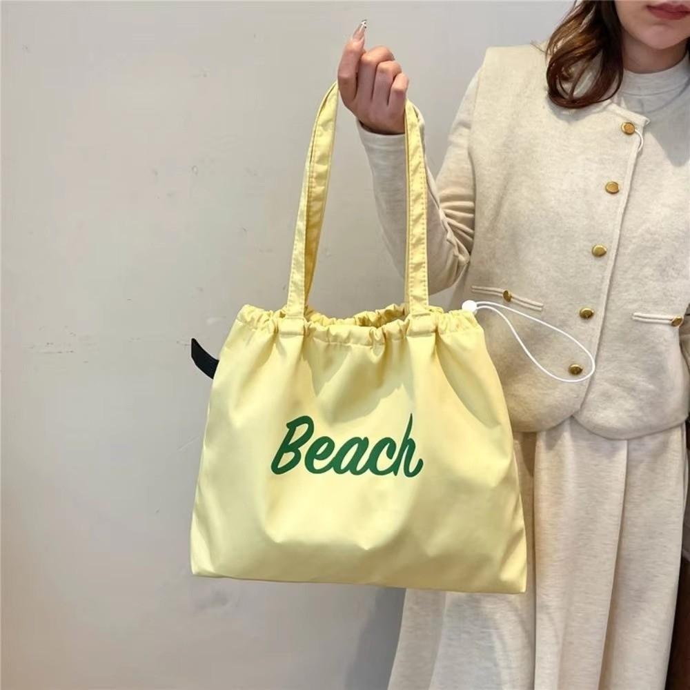 Fashion Canvas Shoulder Bag Portable Casual Handbag Large Capacity Letters Printed String Tote Bag Shopping