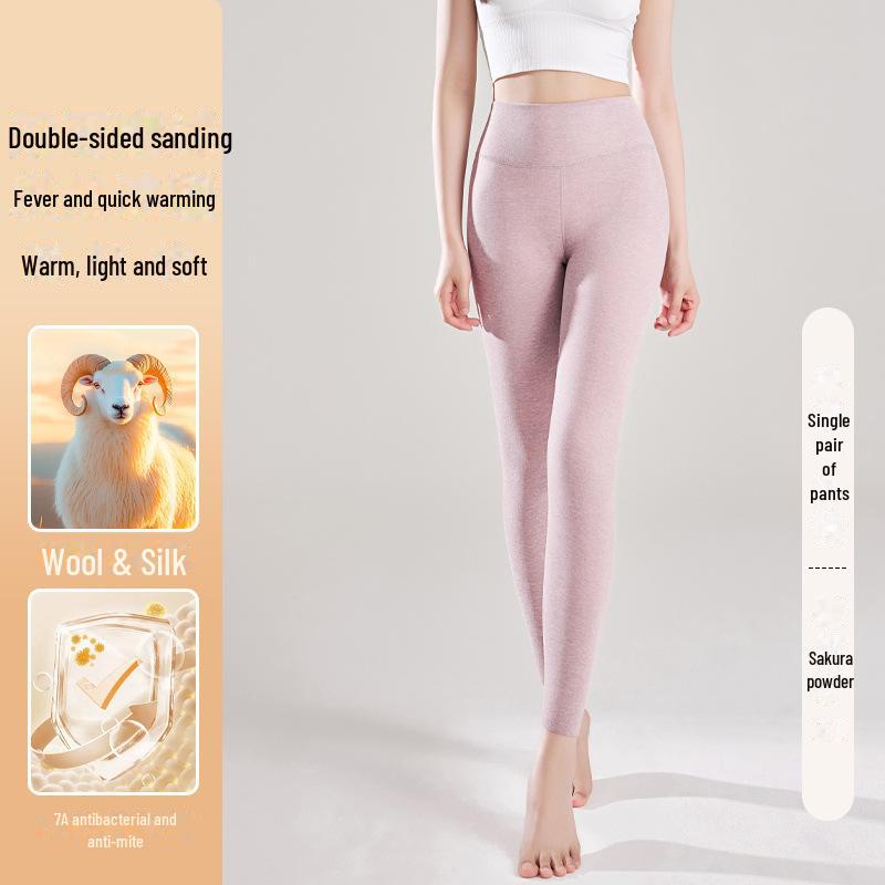 Женские шелковые термолеггинсы с высокой талией – брюки из шерсти и хлопка с бархатной подкладкой для осени и зимы