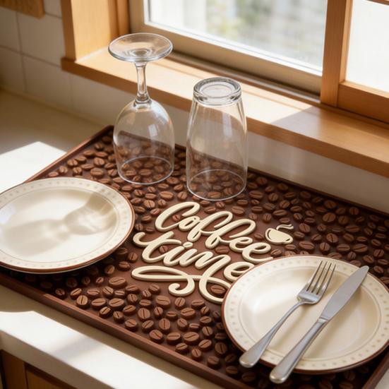 Коврик для кофейного бара, 18x12 дюймов, резиновый коврик для кофеварки, коврик для эспрессо-машины, коврик с надписью «Время кофе», коврик для бариста.