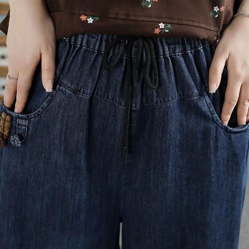 Брюки женские эластичные с высокой талией, длинные брюки большого размера, утолщенные, тянущиеся, однотонные, универсальные, повседневные, джинсы с широкими штанинами
