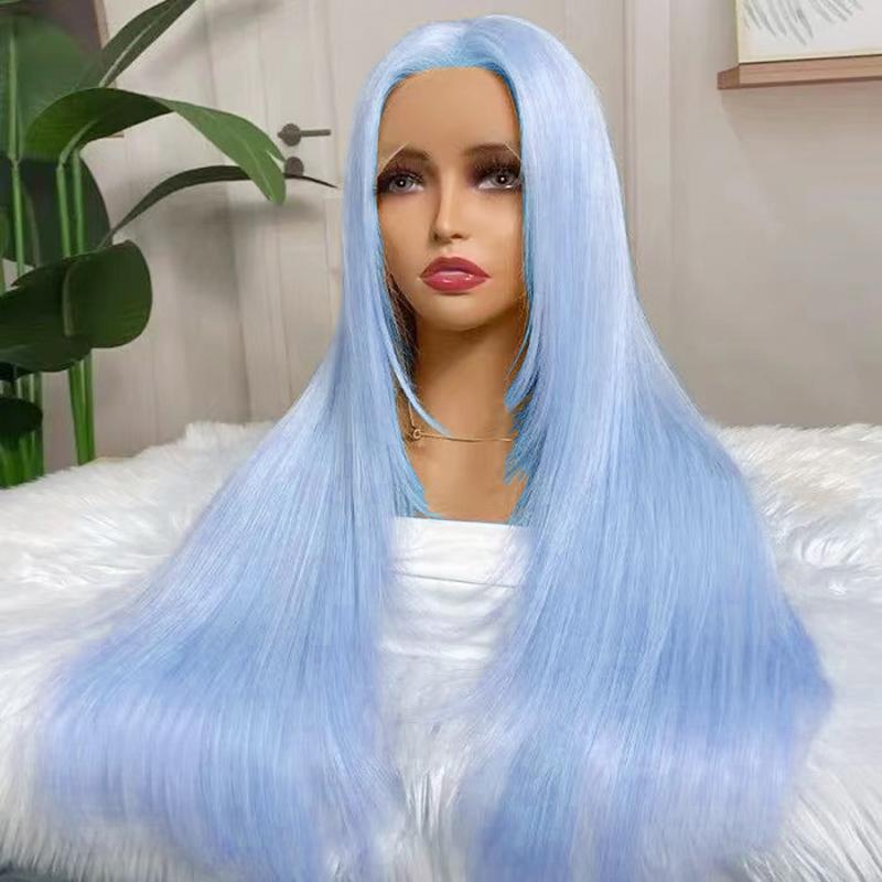 AIMEYA Layered Cut Wig Platinum Blonde Lace Front Wig Long Straight Synthetic Lace Wig Heat Resistant Blonde Wigs for Women