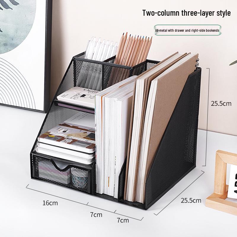 Desktop Metal File Rack Basket: Multi-layer Vertical Storage Box for Desk Management and Document Organization.