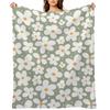 Groovy Daisies Floral Retro Daisy Pattern Sage Olive Green Throw Blanket Hairys Bed covers Softest funny gift Blankets