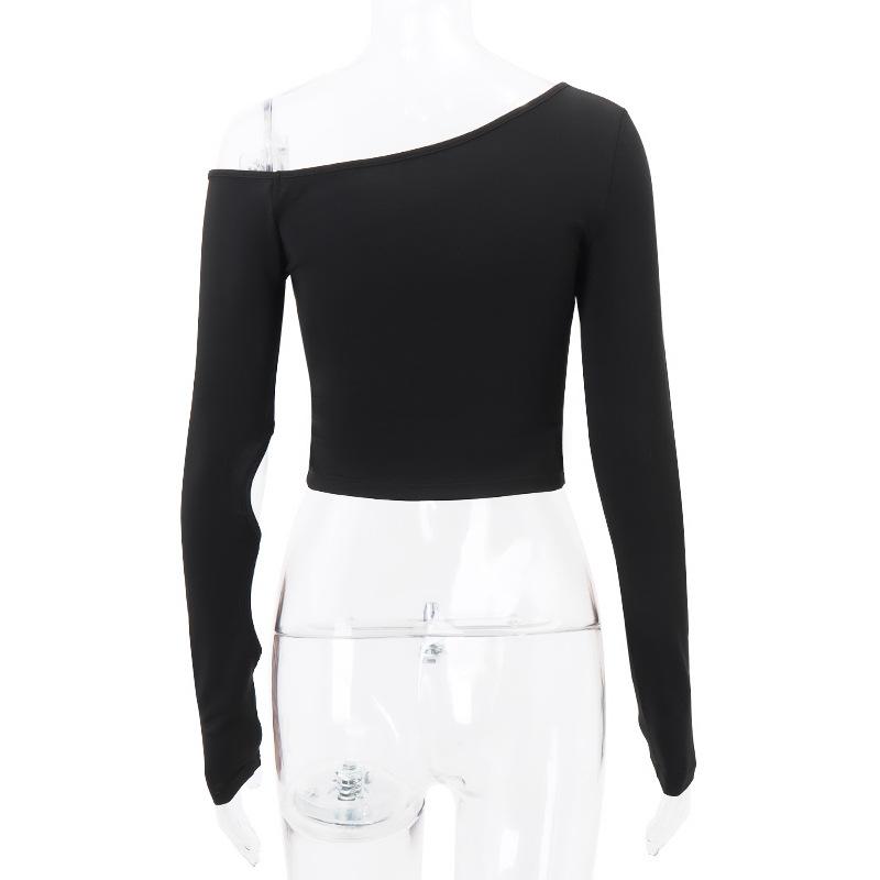 Готический гранж, новый модный дизайн, женские топы с диагональным воротником, тонкий пуловер, повседневная шикарная футболка с длинными рукавами, женская