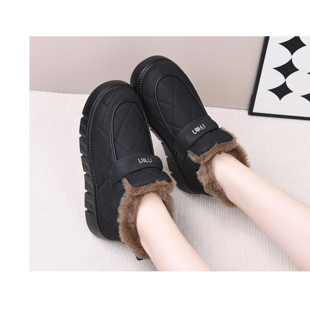 Winter Fleece Wool Fashionable Cotton Shoes, Comfortable Thick Soled Snow Boots for Women, Autumn Warm and Cold Resistant Cotton Boots