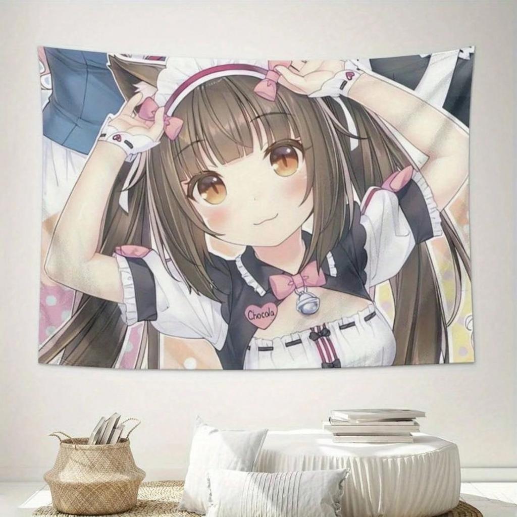 1 шт. Декоративный гобелен Nekopara Аниме Чокола Девушка-кошка Тематический настенный подвесной Декоративная ткань для стены Милый дизайн персонажа Горничная с кошачьими ушками