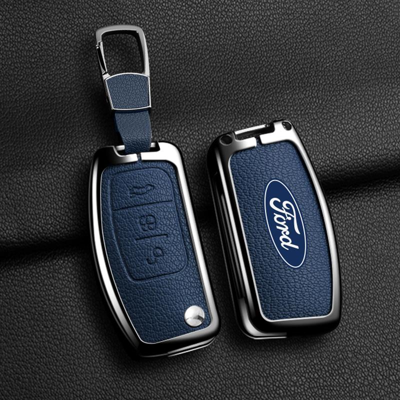New Zinc Alloy Leather Car 3 Button Remote Key Fob Case Shell Cover Fit For Ford Fiesta Focus MK2 Mondeo Kuga Galaxy C-Max S-Max