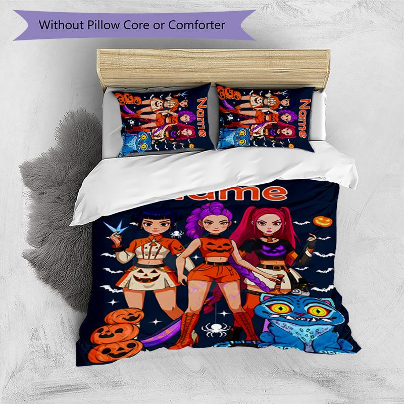 3pcs KPop Demon Hunters17 Cover Set - Personalized Name, HD Printed Bedding with 1 Cover and 2 Pillowcases - Perfect for Home Decor, Easy Care