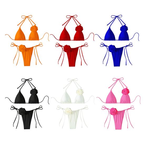 2 шт./комплект женский комплект бикини на шнуровке бюстгальтер с подкладкой плавки комплект 3D цветочный декор пляжный стиль купальники