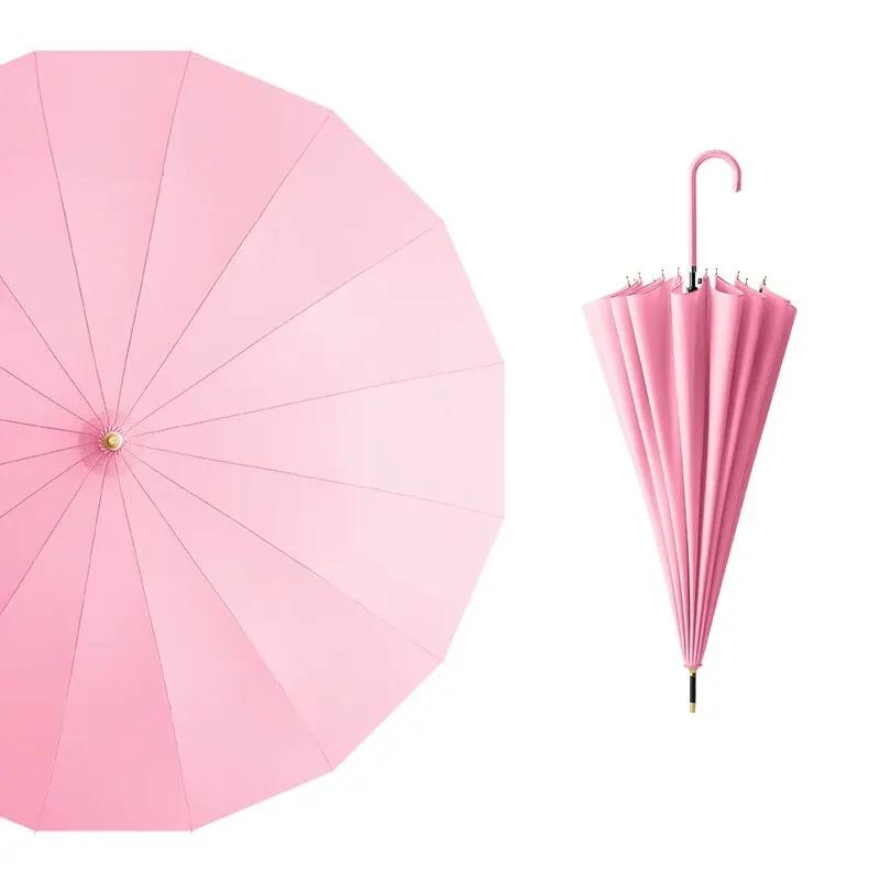 Зонт с длинной ручкой для использования как в солнечную, так и в дождливую погоду, черный клей, большой размер, устойчивый к шторму, 16 косточек, автоматический водонепроницаемый