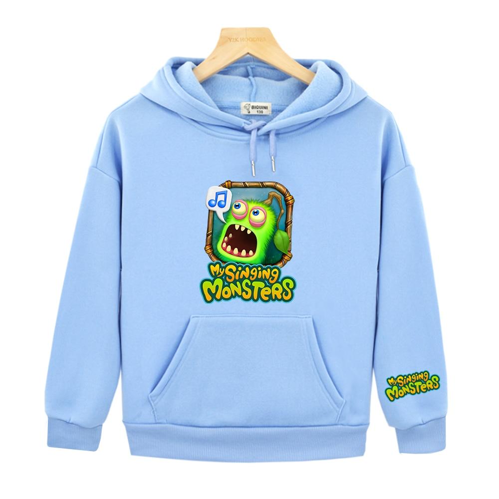 Толстовки с героями мультфильмов «Мои поющие монстры», зеленые детские толстовки с графическим принтом, флисовые пуловеры с капюшоном для мальчиков и девочек, толстовки с капюшоном для мальчиков, толстовки для девочек
