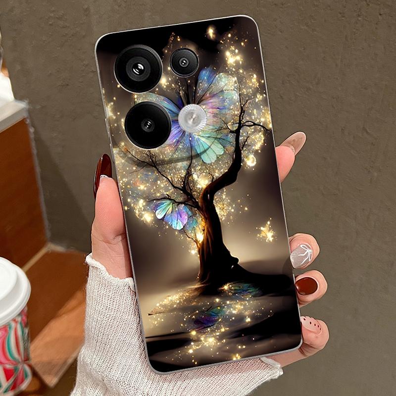 Чехол с рисунком «Сияющее Дерево Фэнтези и Бабочки» для Xiaomi Redmi Note 14 13 Pro 5G 4G 12 11 Чехол для Xiaomi 14T 13T 11T Pro Силиконовый чехол с текстурой кожи