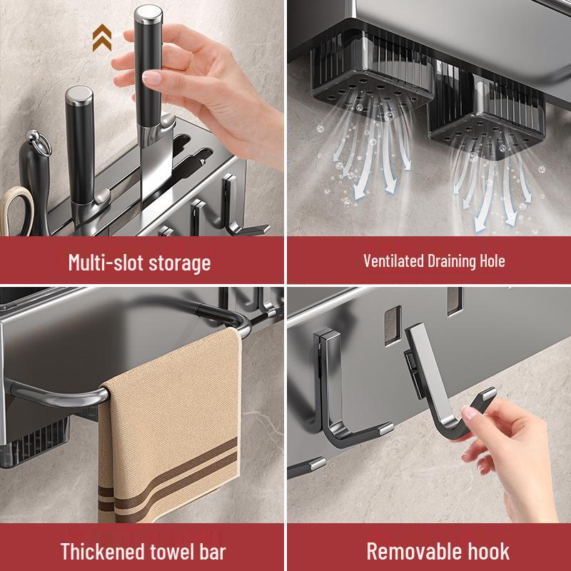 Современная настенная подставка для ножей и кухонных принадлежностей из нержавеющей стали с подставкой для палочек для еды и несколькими крючками