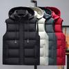 Men Waistcoat Stand Collar Hooded Sleeveless Zipper Placket Down Cotton Vest with