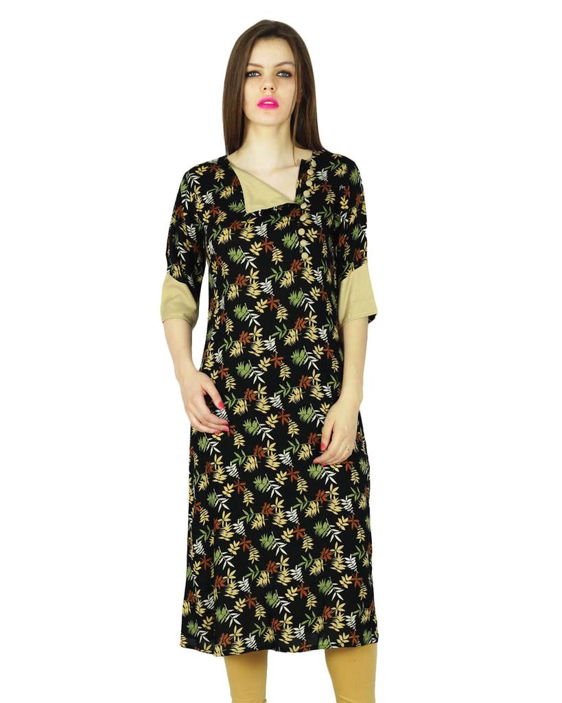Phagun Indian Designer Kurta Women Ethnic Kurti Rayon Leaf Print Top Tunic
