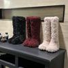Новые высокие сапоги до колена зимние сапоги женские теплые плюшевые имитация пляжной шерсти тренд шерстяные сапоги