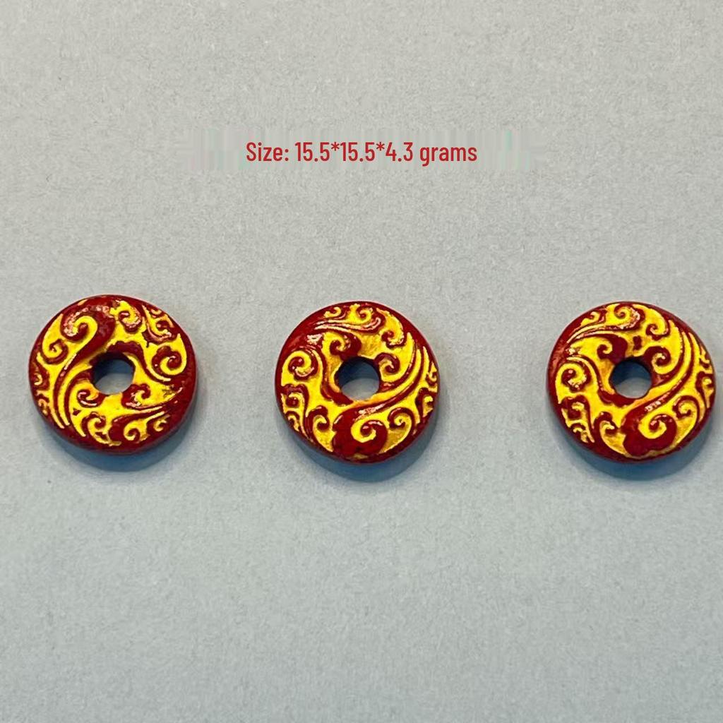 Original Gold-Plated Cinnabar Turtle Shell Fu Plaque and Gourd Pouch Accessories