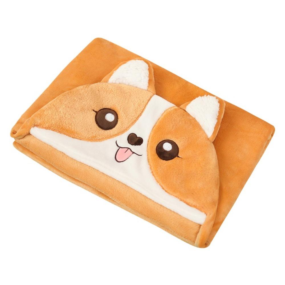 Versatile Warm Hooded Nap Blanket Cartoon Soft Shawl Blanket Folding Cozy Air Conditioning Blanket Travel