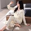 Новая китайская пижама женская весенне-осенняя из чистого хлопка с длинным рукавом, тонкий весенний хлопковый комплект для дома в китайском стиле