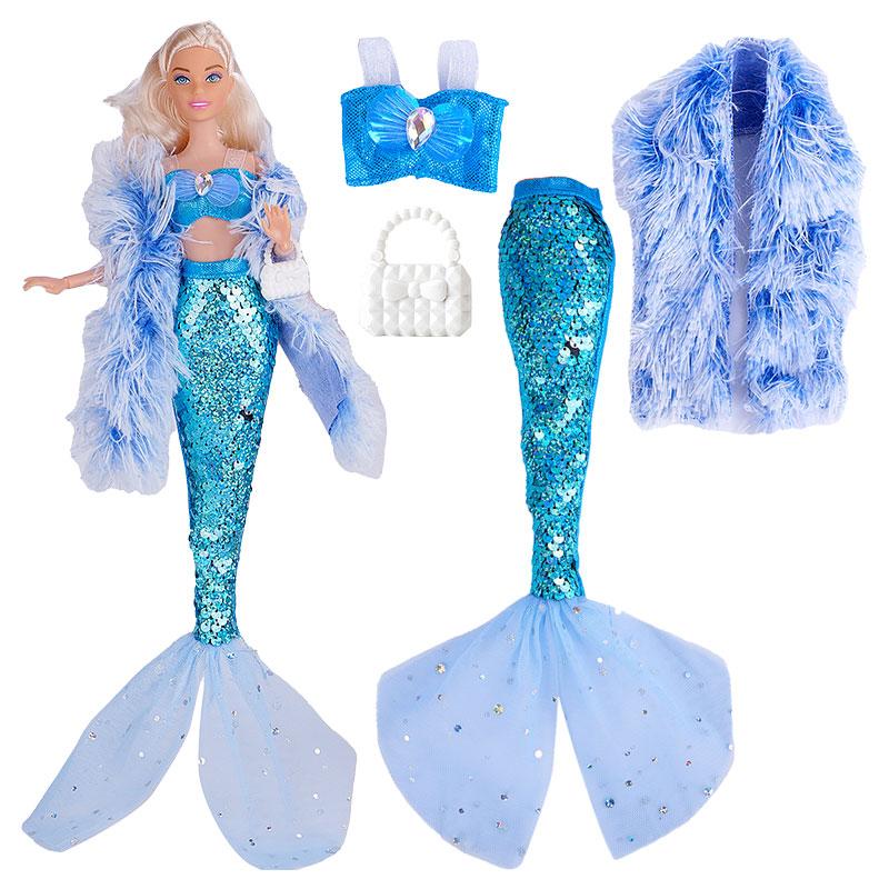 New Dress For Dolls Fashion Coat Mermaids Shinny Sequin Fish Tail Gown Lace Skirt Gown Clothes For Baby Doll Christmas Toys Gift