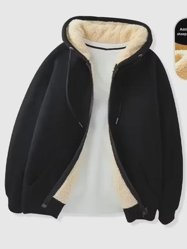 Women's Plush Lamb Fleece Hooded Jacket - Thick, Warm, Casual, Loose Fit Cardigan for Autumn and Winter.