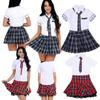 Женская школьная форма, комплект для косплея, рубашка с короткими рукавами и клетчатая юбка, костюм