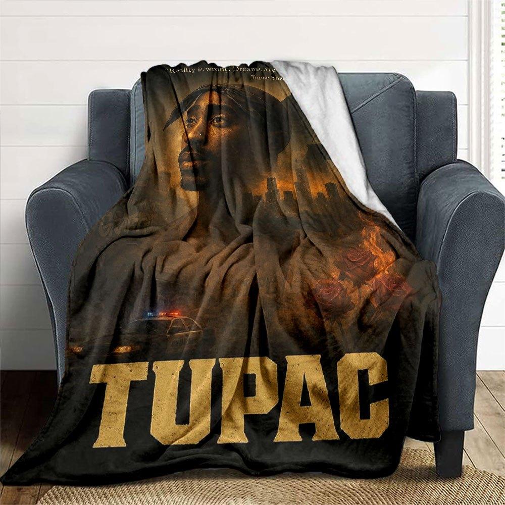 1 шт. Плед в стиле Hip Hop 2Pac, Мягкий, Легкий, Для всех сезонов, Многоцелевой плед для дивана, кровати, офиса и пикников, Французский стиль с культовыми обложками альбомов и цитатами