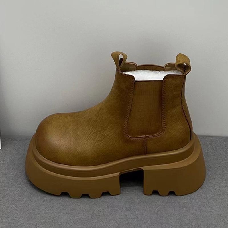 Кожаные женские зимние ботильоны на платформе и среднем каблуке, дизайнерские массивные мотоциклетные ботинки 2024 года, трендовая зимняя мода, Botas Mujer