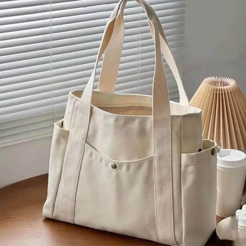Minimalist Female Student Large Capacity Commuting Tote Bag Canvas Shoulder Bag For Women Portable Handbags CLE