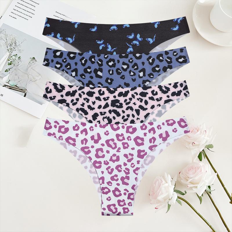 4Pcs/Set Seamless Colorful Brazilian Pants Lady Sexy Underwear Ice Silk Underpants Low Waist G-string Soft Thin Briefs