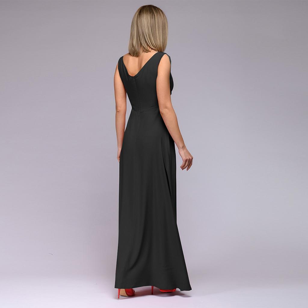 Женское модное однотонное платье с v-образным вырезом и талией без рукавов, официальное платье