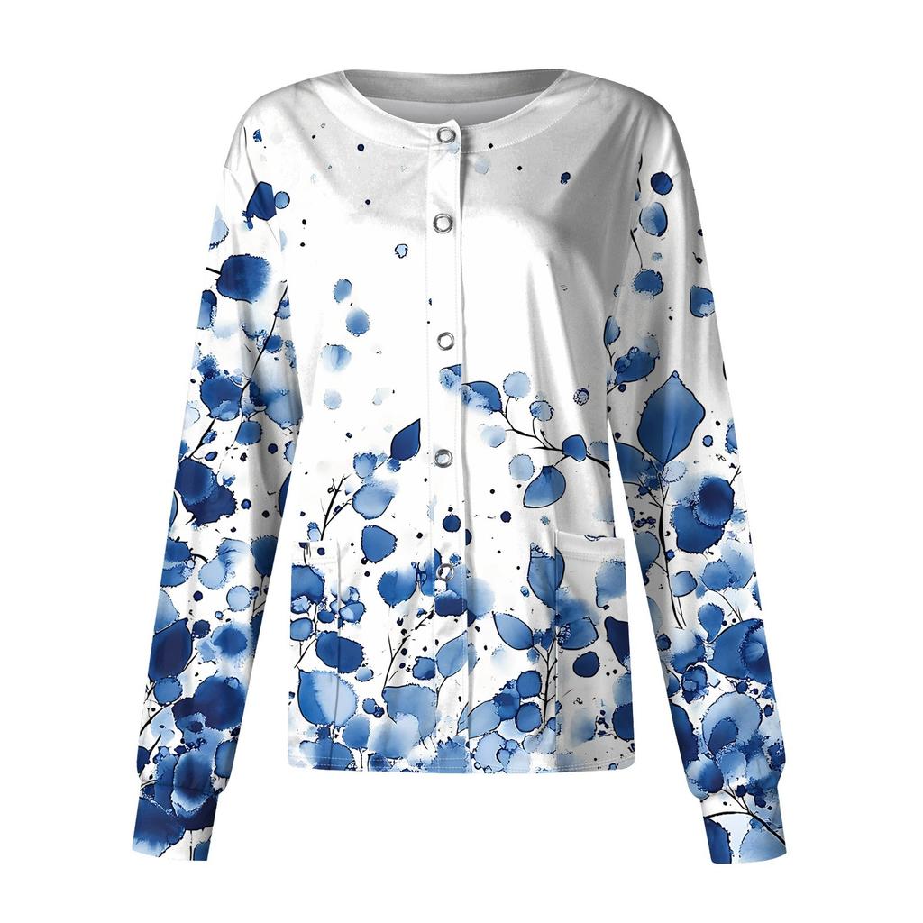 Женский повседневный однобортный однобортный защитная одежда с длинными рукавами и цветочным принтом, кардиган, топ