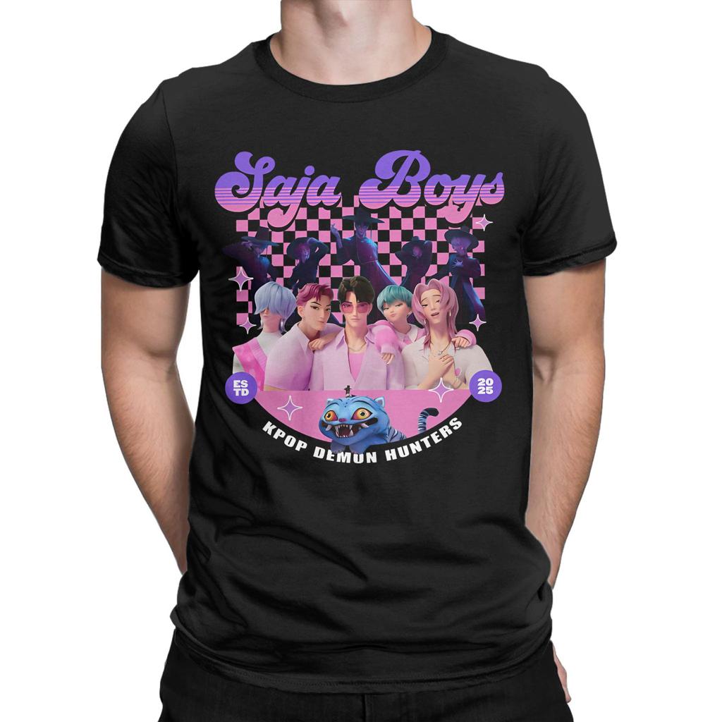 SAJA BOYS KPOP Истребители демонов Аниме Футболка Летние Винтажные Футболки Чистый Хлопок Модная Футболка Для Взрослых С Коротким Рукавом Повседневные Топы