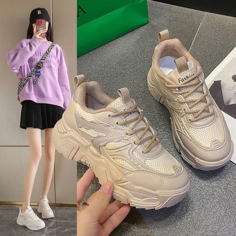Папины кроссовки Женские Весенне-осенние Новая студенческая версия Кроссовки на платформе Одинарная обувь Дышащие Универсальные Увеличивающие рост Повседневные кроссовки Женские