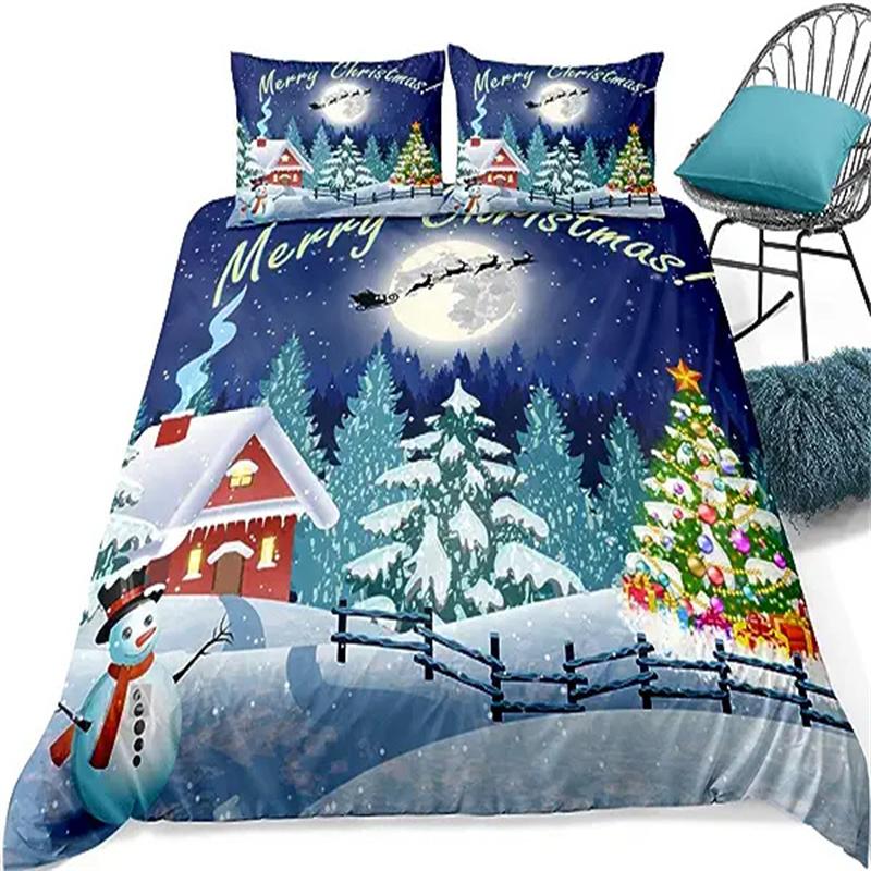 Christmas Duvet Cover Gold Reindeer Bedding Set Boys Girls Room Decor Blue Christmas Tree Comforter Cover Western New Theme