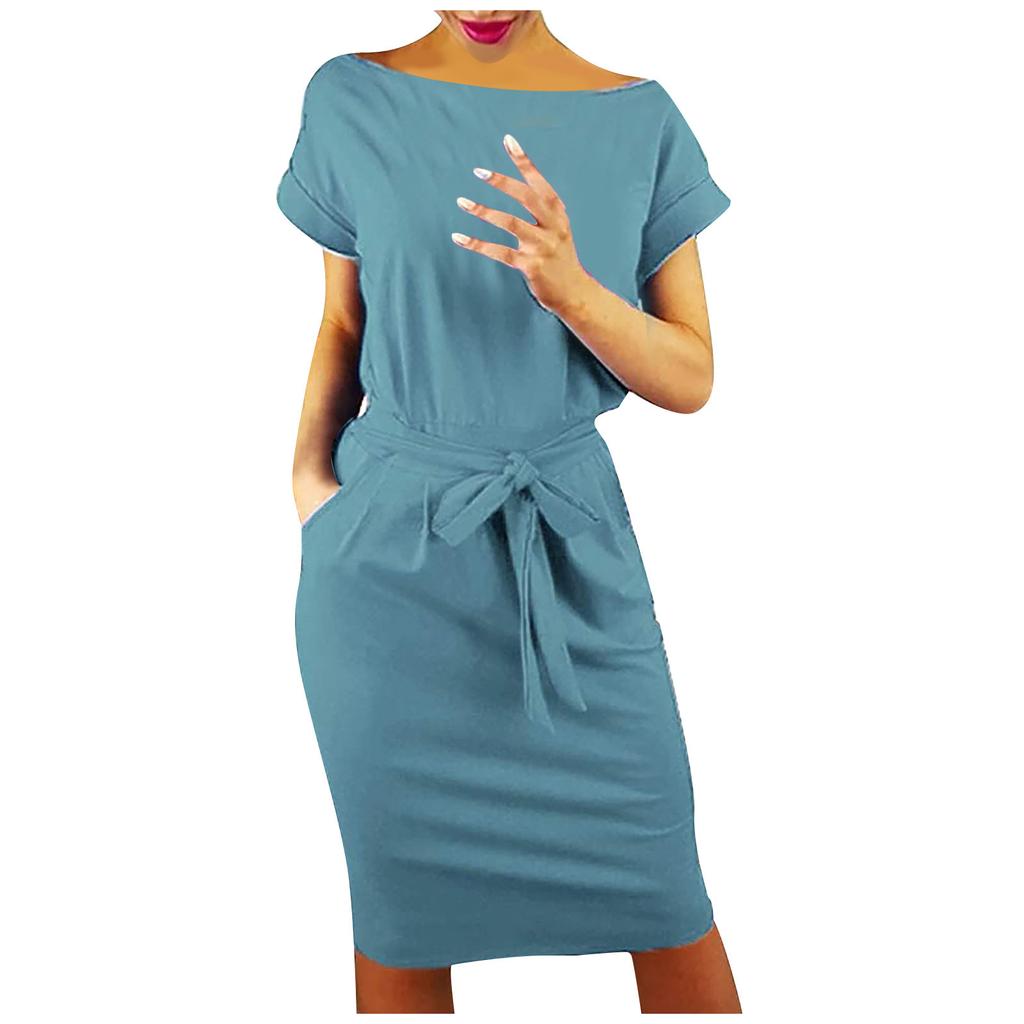 Women' S Fashion Cool Solid Color Casual Formol Party Short Sleeve Elegant Dress