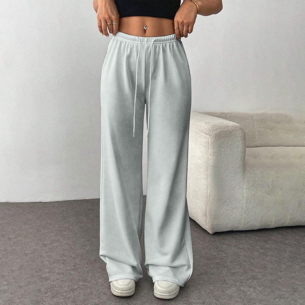 Женские модные свободные однотонные повседневные спортивные брюки с завязками на талии, повседневные широкие брюки