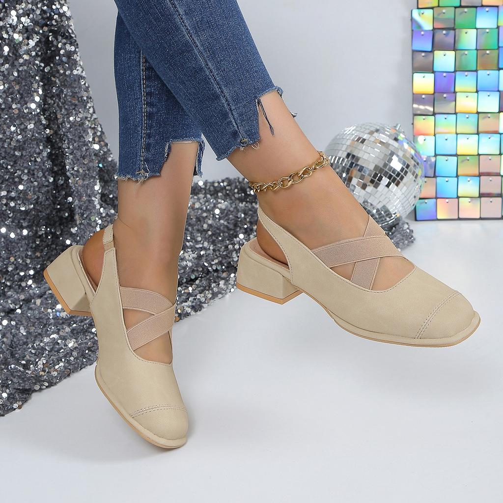 2024 Босоножки с закрытым носком 2024 Женская обувь Женские модельные туфли Босоножки на среднем каблуке с квадратным носком для свадебной вечеринки Повседневная обувь 2024 Лето