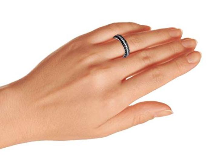 Кольцо-обручальное кольцо для женщин с паве из кубического циркония 2 тона в 3 ряда полосок AAA CZ, черное, белое, из стерлингового серебра и .925