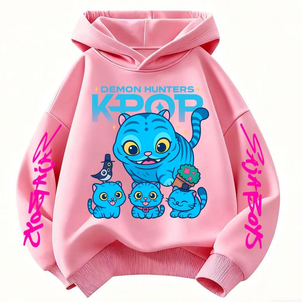 Милая детская одежда K-Pop Охотник на демонов Модный принт Повседневный фильм Для девочек и мальчиков Зимние повседневные шерстяные толстовки с капюшоном