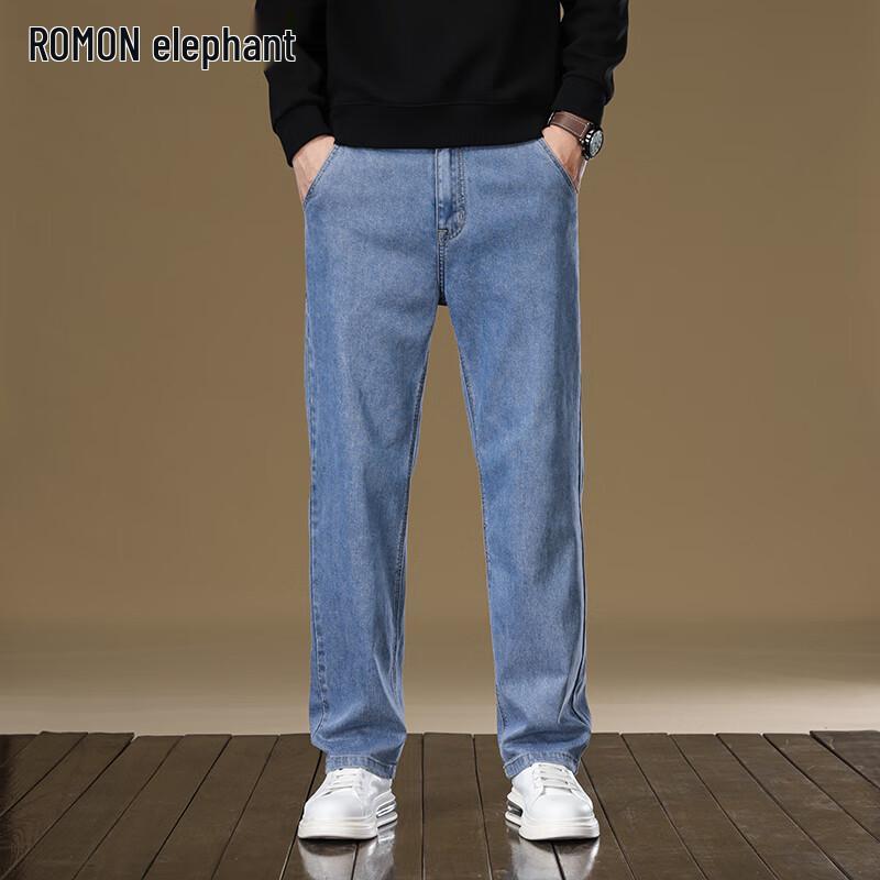 ROMON Мужские джинсы из лиоцелла Tencel свободного прямого кроя (Утеплённый для осени/зимы)